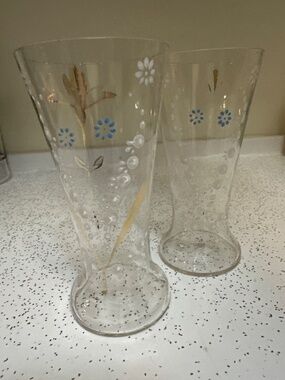 Vintage clear glass bud vases or trumpet-shaped glass